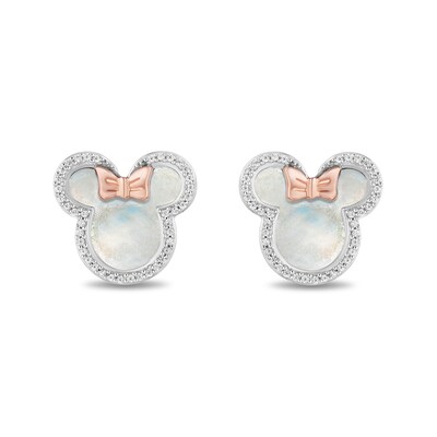 Disney Treasures Minnie Mouse Mother of Pearl and Diamond Outline Stud Earrings in Sterling Silver and 10K Rose Gold