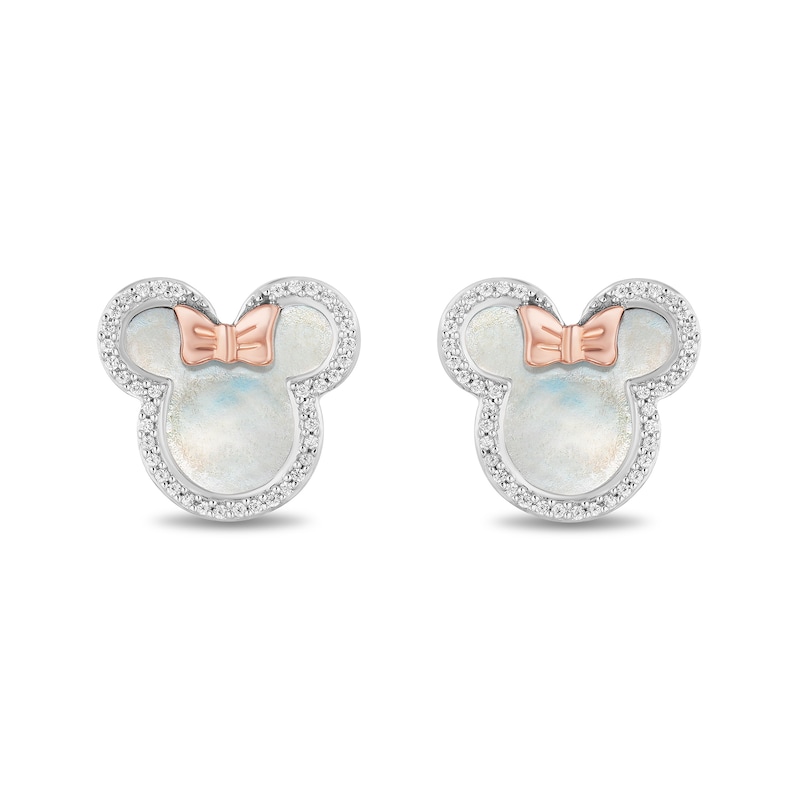 Main Image 1 of Disney Treasures Minnie Mouse Mother of Pearl and Diamond Outline Stud Earrings in Sterling Silver and 10K Rose Gold