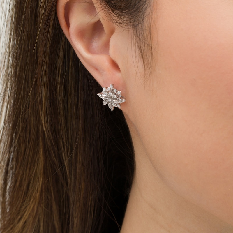 Main Image 3 of Marilyn Monroe™ Collection 0.45 CT. T.W. Diamond Starburst Stud Earrings in 10K White Gold
