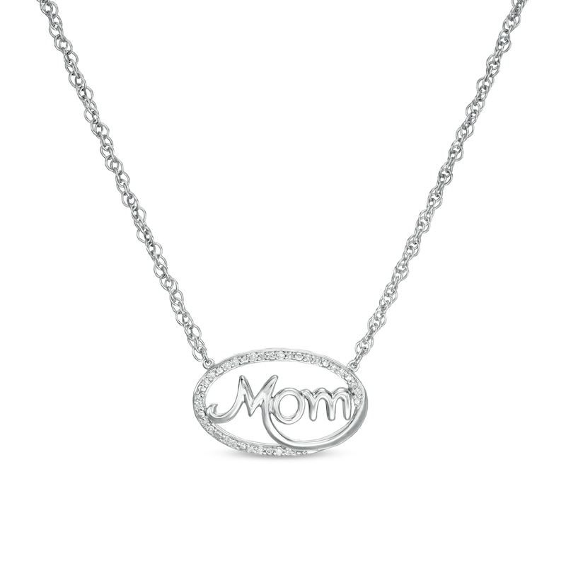 0.06 CT. T.W. Diamond Sideways Oval "Mom" Necklace in Sterling Silver|Peoples Jewellers