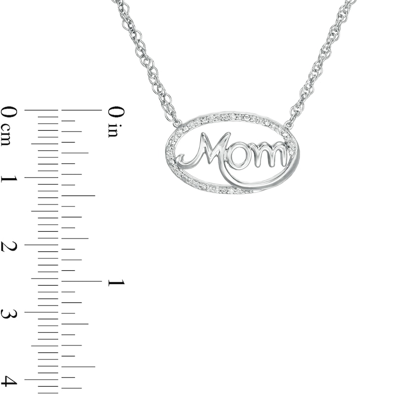 0.06 CT. T.W. Diamond Sideways Oval "Mom" Necklace in Sterling Silver