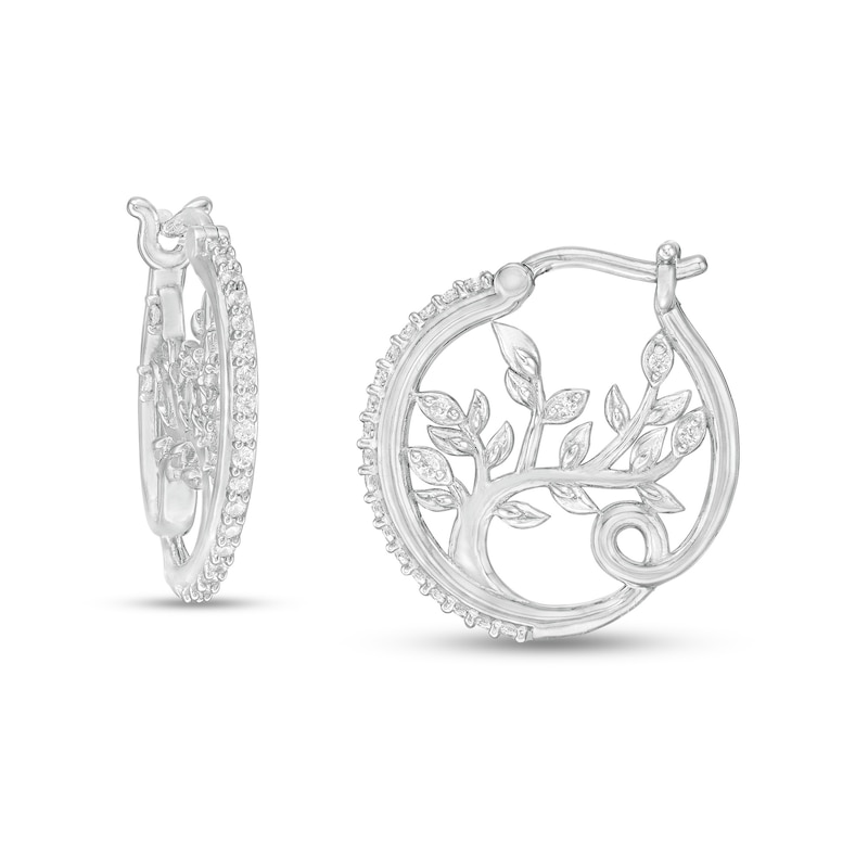 Hallmark Diamonds Family 0.25 CT. T.W. Diamond Tree of Life Profile Hoop Earrings in Sterling Silver