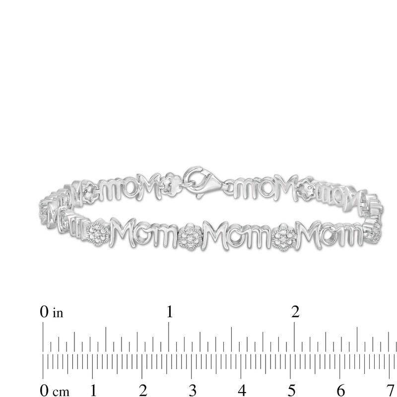 0.04 CT. T.W. Diamond Alternating "Mom" and Flower Bracelet in Sterling Silver - 7.5"