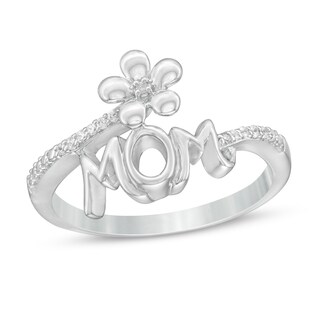 0.04 CT. T.W. Diamond "MOM" Flower Bypass Ring in Sterling Silver