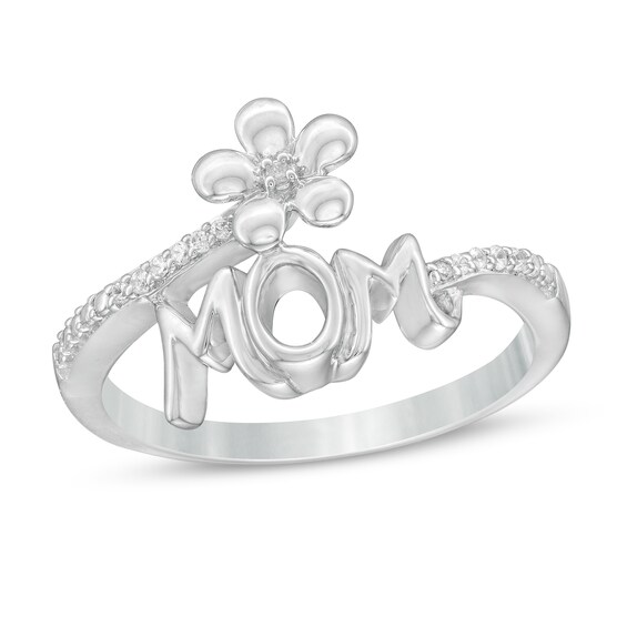 0.04 CT. T.W. Diamond "MOM" Flower Bypass Ring in Sterling Silver