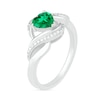 Heart-Shaped Lab-Created Emerald and Diamond Accent Ribbon Ring in Sterling Silver