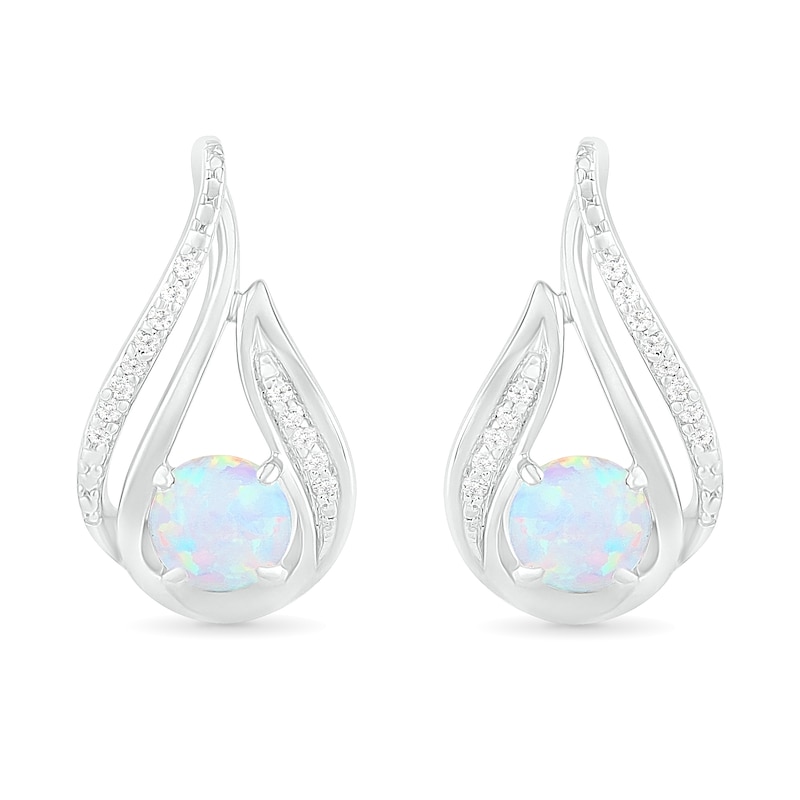 Lab-Created Opal and 0.065 CT. T.W. Diamond Flame Drop Earrings in Sterling Silver
