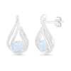 Thumbnail Image 2 of Lab-Created Opal and 0.065 CT. T.W. Diamond Flame Drop Earrings in Sterling Silver