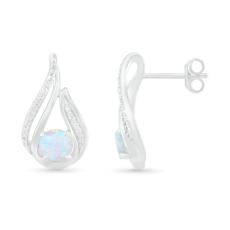 Main Image 3 of Lab-Created Opal and 0.065 CT. T.W. Diamond Flame Drop Earrings in Sterling Silver