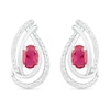 Thumbnail Image 1 of Oval Lab-Created Ruby and 0.067 CT. T.W. Diamond Ribbon Flame Drop Earrings in Sterling Silver