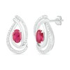 Thumbnail Image 2 of Oval Lab-Created Ruby and 0.067 CT. T.W. Diamond Ribbon Flame Drop Earrings in Sterling Silver