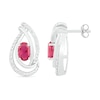 Thumbnail Image 3 of Oval Lab-Created Ruby and 0.067 CT. T.W. Diamond Ribbon Flame Drop Earrings in Sterling Silver