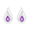 Thumbnail Image 1 of Pear-Shaped Amethyst and 0.065 CT. T.W. Diamond Flame Drop Earrings in Sterling Silver