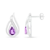 Thumbnail Image 3 of Pear-Shaped Amethyst and 0.065 CT. T.W. Diamond Flame Drop Earrings in Sterling Silver