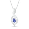 Thumbnail Image 0 of Oval Blue Lab-Created Sapphire and 0.04 CT. T.W. Diamond Flame Drop Pendant in Sterling Silver