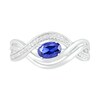 Sideways Oval Blue Lab-Created Sapphire and 0.067 CT. T.W. Diamond Multi-Row Bypass Split Shank Ring in Sterling Silver