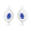 Oval Blue Lab-Created Sapphire and 0.04 CT. T.W. Diamond Bypass Flame Stud Earrings in Sterling Silver