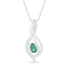 Thumbnail Image 1 of Oval Lab-Created Emerald and 0.04 CT. T.W. Diamond Flame Drop Pendant in Sterling Silver