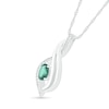 Thumbnail Image 2 of Oval Lab-Created Emerald and 0.04 CT. T.W. Diamond Flame Drop Pendant in Sterling Silver
