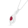 Thumbnail Image 1 of Oval Lab-Created Ruby and 0.04 CT. T.W. Diamond Flame Drop Pendant in Sterling Silver