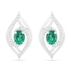 Thumbnail Image 1 of Lab-Created Oval Emerald and 0.067 CT. T.W. Diamond Bypass Flame Stud Earrings in Sterling Silver