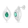 Thumbnail Image 2 of Lab-Created Oval Emerald and 0.067 CT. T.W. Diamond Bypass Flame Stud Earrings in Sterling Silver