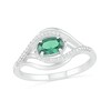 Thumbnail Image 1 of Sideways Oval Lab-Created Emerald and 0.065 CT. T.W. Diamond Layered Multi-Row Split Shank Ring in Sterling Silver
