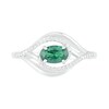 Thumbnail Image 2 of Sideways Oval Lab-Created Emerald and 0.065 CT. T.W. Diamond Layered Multi-Row Split Shank Ring in Sterling Silver