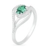 Thumbnail Image 3 of Sideways Oval Lab-Created Emerald and 0.065 CT. T.W. Diamond Layered Multi-Row Split Shank Ring in Sterling Silver