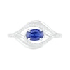 Sideways Oval Blue Lab-Created Sapphire and 0.065 CT. T.W. Diamond Layered Multi-Row Split Shank Ring in Sterling Silver