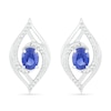Oval Blue Lab-Created Sapphire and 0.067 CT. T.W. Diamond Bypass Flame Stud Earrings in Sterling Silver