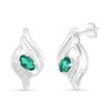 Thumbnail Image 2 of Oval Lab-Created Emerald and Diamond Accent Cascading Flame Stud Earrings in Sterling Silver