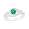 Thumbnail Image 1 of Lab-Created Emerald and 0.04 CT. T.W. Diamond Layered Braid Ring in Sterling Silver