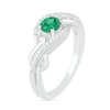 Thumbnail Image 3 of Lab-Created Emerald and 0.04 CT. T.W. Diamond Layered Braid Ring in Sterling Silver