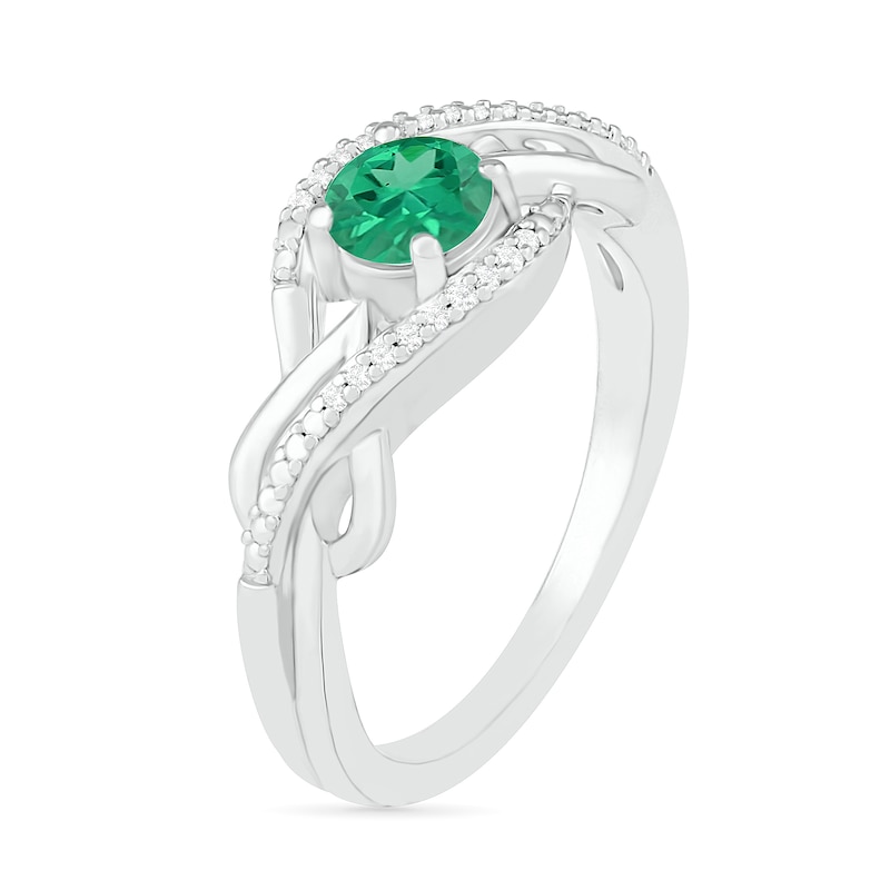 Main Image 3 of Lab-Created Emerald and 0.04 CT. T.W. Diamond Layered Braid Ring in Sterling Silver