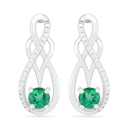 Lab-Created Emerald and 0.04 CT. T.W. Diamond Infinity Overlay Drop Earrings in Sterling Silver