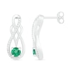 Thumbnail Image 3 of Lab-Created Emerald and 0.04 CT. T.W. Diamond Infinity Overlay Drop Earrings in Sterling Silver