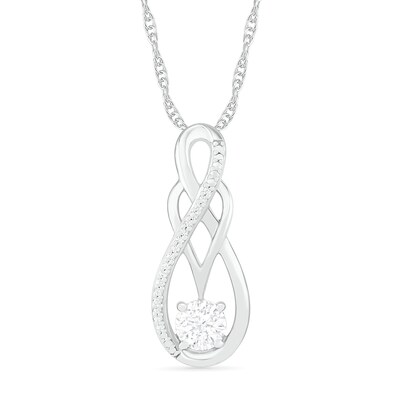 White Lab-Created Sapphire and 0.04 CT. T.W. Diamond Overlay Infinity Pendant in Sterling Silver