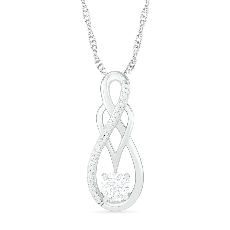 White Lab-Created Sapphire and 0.04 CT. T.W. Diamond Overlay Infinity Pendant in Sterling Silver