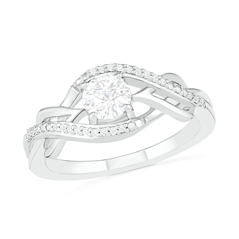 5.0mm White Lab-Created Sapphire and 0.04 CT. T.W. Diamond Layered Infinity Braid Ring in Sterling Silver