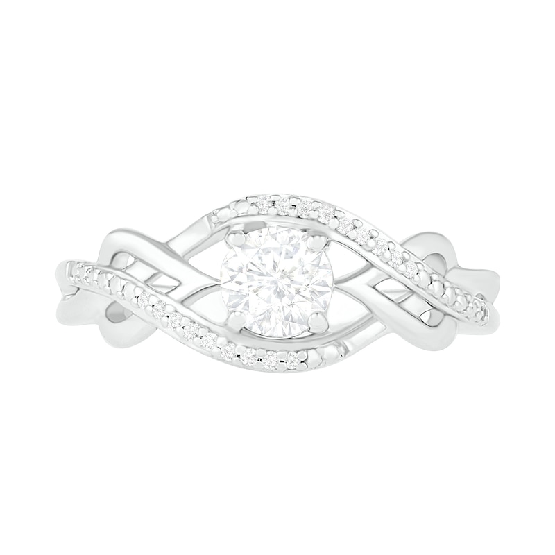 Main Image 2 of 5.0mm White Lab-Created Sapphire and 0.04 CT. T.W. Diamond Layered Infinity Braid Ring in Sterling Silver