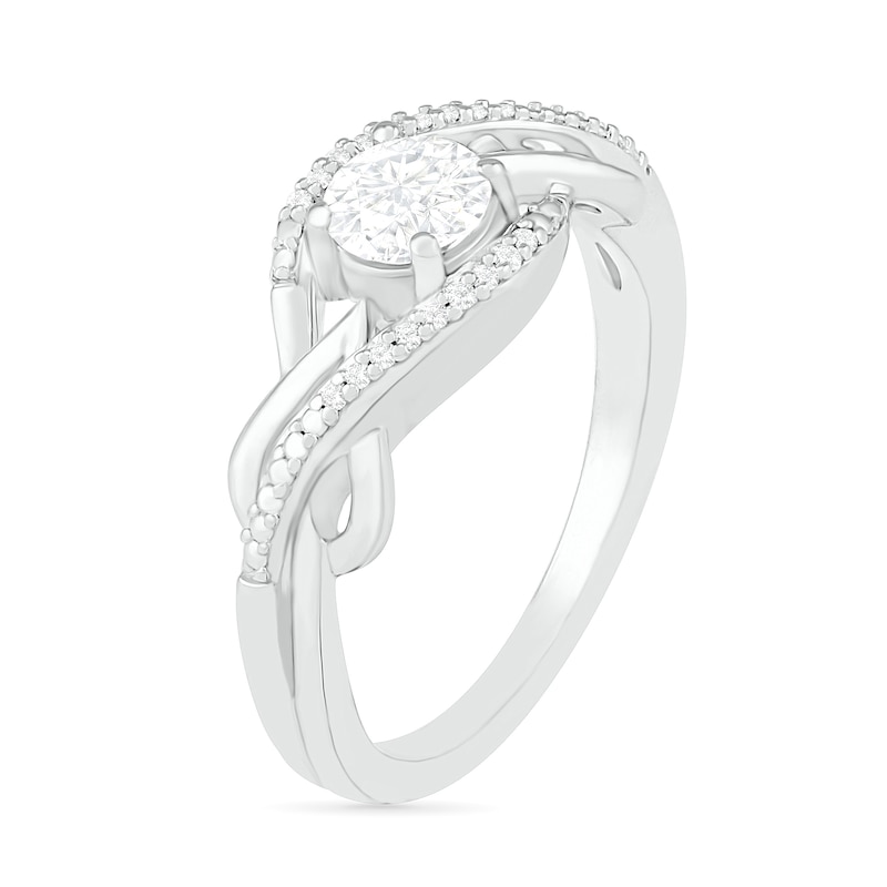 Main Image 3 of 5.0mm White Lab-Created Sapphire and 0.04 CT. T.W. Diamond Layered Infinity Braid Ring in Sterling Silver