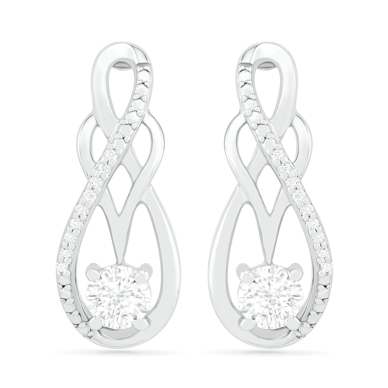 White Lab-Created Sapphire and 0.04 CT. T.W. Diamond Infinity Overlay Drop Earrings in Sterling Silver