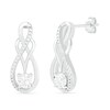 Thumbnail Image 2 of White Lab-Created Sapphire and 0.04 CT. T.W. Diamond Infinity Overlay Drop Earrings in Sterling Silver