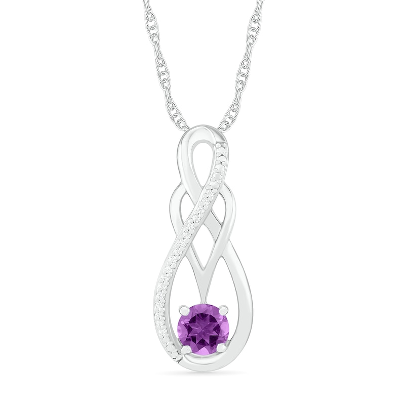 Amethyst and 0.04 CT. T.W. Diamond Overlay Infinity Pendant in Sterling Silver