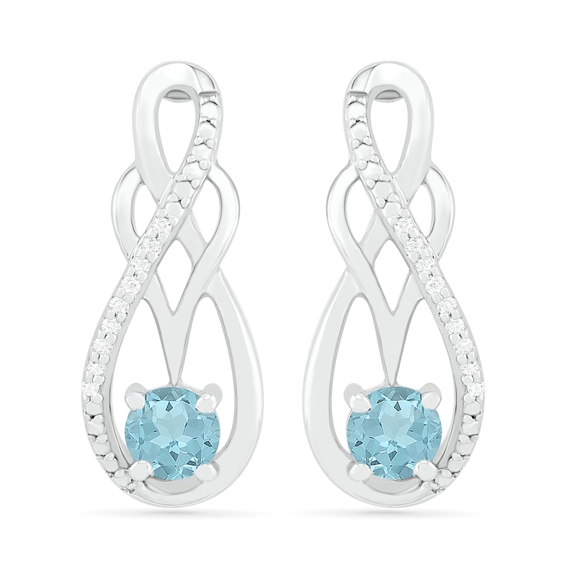 Main Image 1 of Aquamarine and 0.04 CT. T.W. Diamond Infinity Overlay Drop Earrings in Sterling Silver