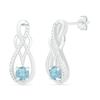 Thumbnail Image 2 of Aquamarine and 0.04 CT. T.W. Diamond Infinity Overlay Drop Earrings in Sterling Silver