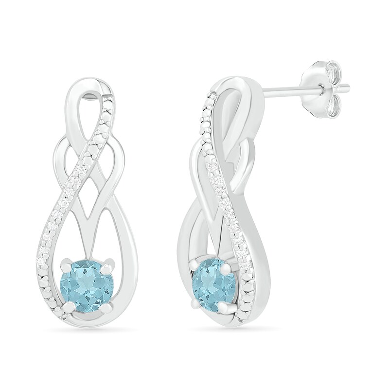 Main Image 2 of Aquamarine and 0.04 CT. T.W. Diamond Infinity Overlay Drop Earrings in Sterling Silver