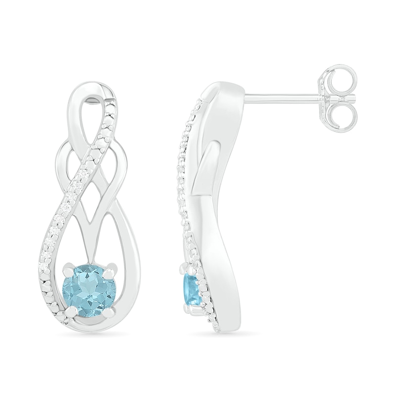 Main Image 3 of Aquamarine and 0.04 CT. T.W. Diamond Infinity Overlay Drop Earrings in Sterling Silver