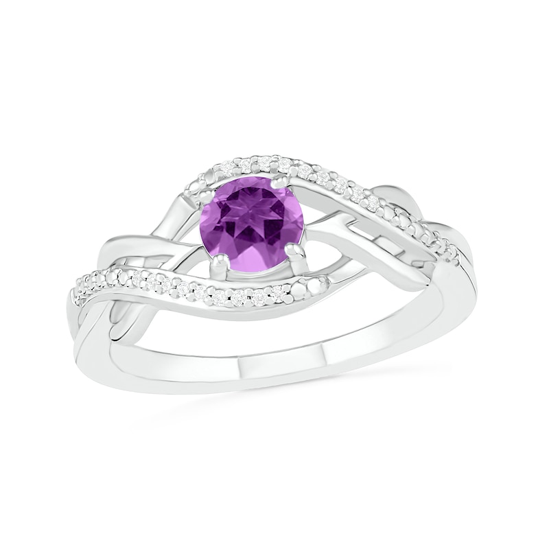 Main Image 1 of 5.0mm Amethyst and 0.04 CT. T.W. Diamond Layered Infinity Braid Ring in Sterling Silver